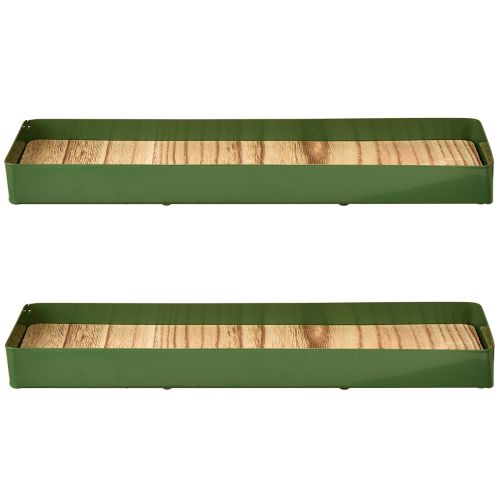 Artikel Dekotablett Metall Holz Metalltablett Grün 35,5×11×3cm 2St