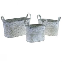 Blumentopf oval mit Griffen Jardiniere Metall 24/19/14cm 3er-Set