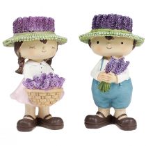Dekofiguren Lavendel Deko Mädchen & Junge H14,5cm 2St