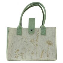 Filztasche mit Henkel mit Blumen Creme Grün 30x18x37cm