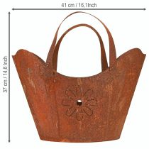 Artikel Pflanztasche Metall Deko Übertopf Rost mit Henkeln H37cm