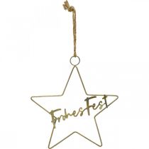 Artikel Stern “Frohes Fest”, Dekoring in Sternform, Metalldeko für Weihnachten Golden, Silbern 32×39,5cm