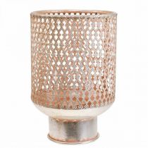 Artikel Windlicht Metall Kerzenhalter Glas Silber Rosa Ø18cm H27cm