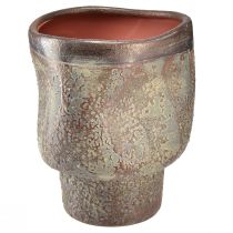 Deko Vase Keramik Übertopf Metallic Braun Graublau 16,5×20,5cm