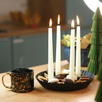 Design-Stabkerzenhalter aus Metall in Kuchenform – Schwarz, Ø 24 cm – Elegante Tischdeko für 4 Kerzen – 2St
