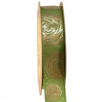 Artikel Geschenkband mit goldenen Rosen Grünes Schmuckband 25mm 15m
