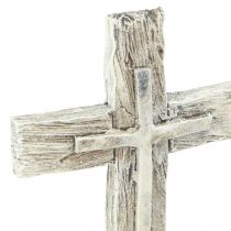 Artikel Grabschmuck Kreuz rustikal Grau Weiß Polyresin 12×7cm 6St