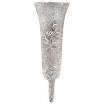Artikel Grabvase Grau Vase zum Stecken mit Rosen Motiv H26cm 2St