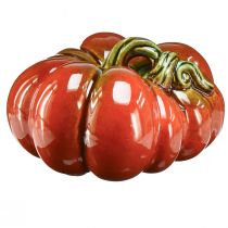 Glänzender Keramik-Kürbis in leuchtendem Rot-Orange mit grünem Stiel – 21.5 cm – Ideale Herbstdekoration