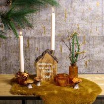 Rustikaler Holz-Kerzenhalter im Hausdesign – Mit herzlicher Botschaft, 19 cm – Gemütliche Heimdekoration