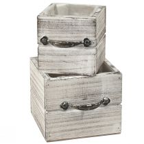 Artikel Holz Schubladen Set mit Griff, Weiß Gewischt, 12x12cm & 9x9cm - Rustikale Aufbewahrung – Set aus 2St