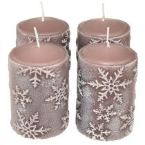 Artikel Stumpenkerzen Rosa Kerzen Schneeflocken 100/65mm 4St