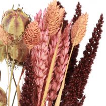 Artikel Trockenblumenstrauß Getreide Nigella Rosa Orange 50cm
