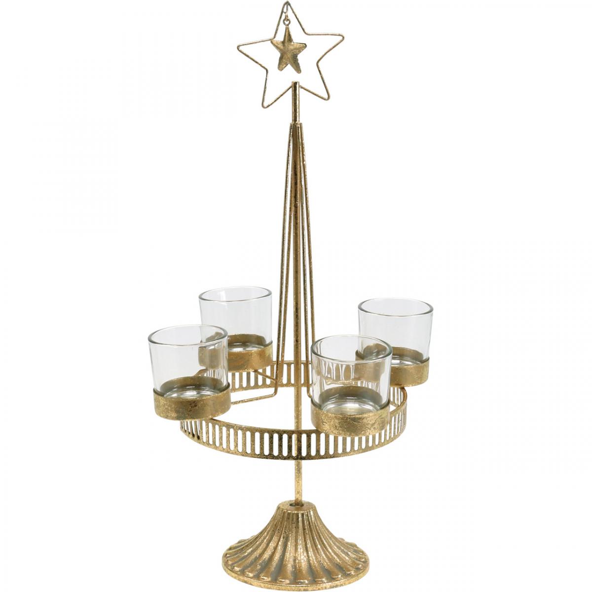 Floristik24.de Teelichthalter vier Gläser Stern Gold Weihnachten Ø20cm H38,5cm-04805