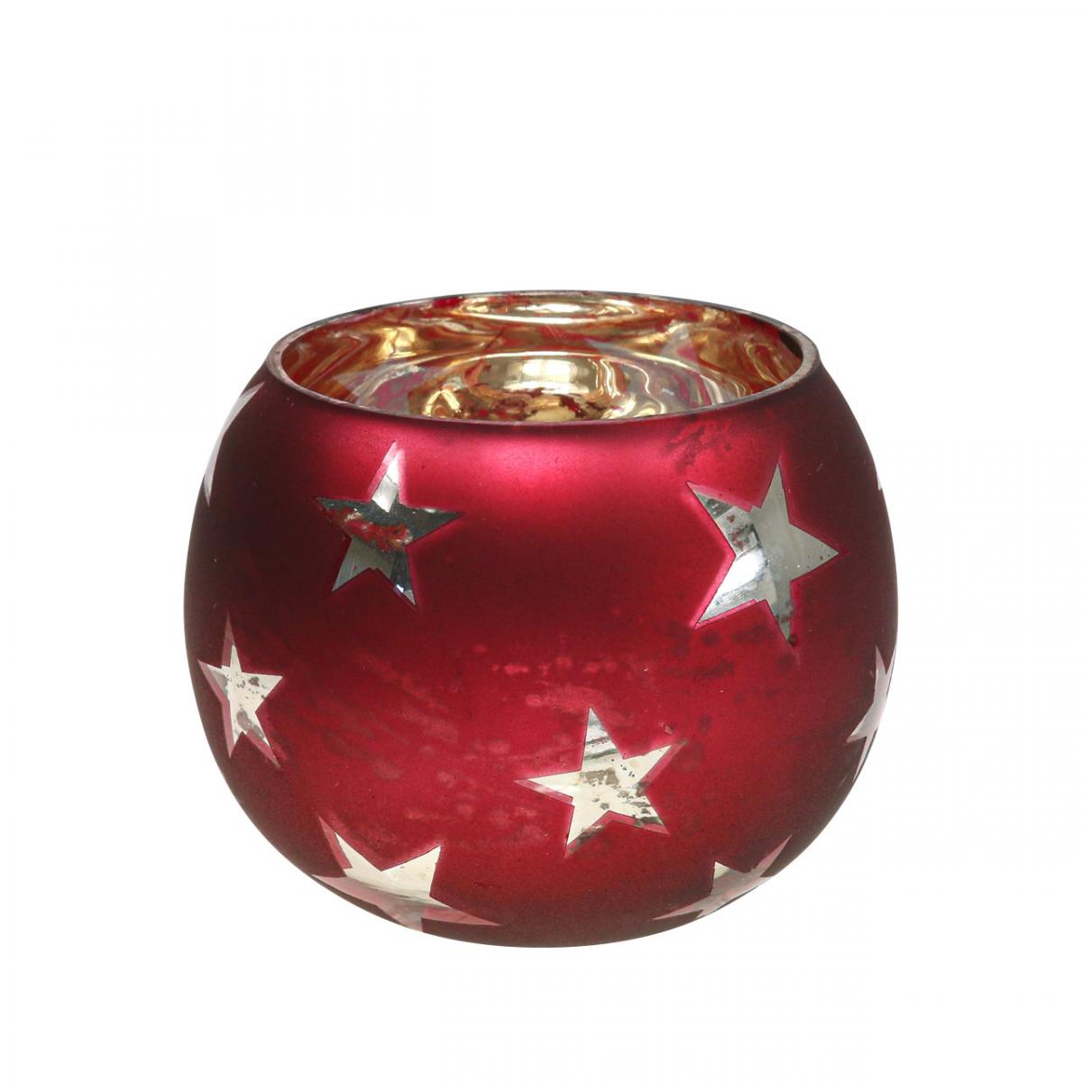 Floristik24.de Windlicht Glas Teelichtglas mit Sternen Rot H7cm-06536 Ø9cm