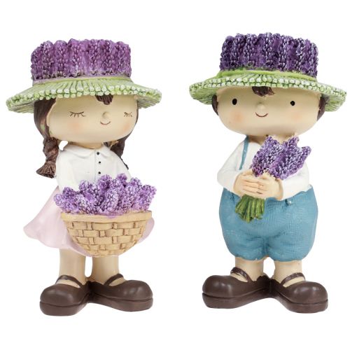 Dekofiguren Lavendel Deko Mädchen & Junge H14,5cm 2St