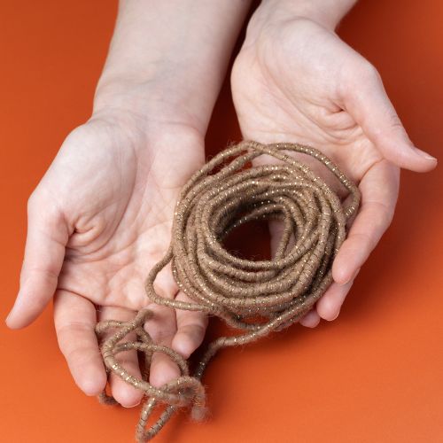 Artikel Wollkordel Braun Goldfaden 5m x 5mm mit Draht für Deko und Basteln