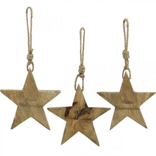 Floristik24 Adventsdeko, Stern aus Holz, Holzsterne zum Aufhängen H15/14/13cm 3er-Set
