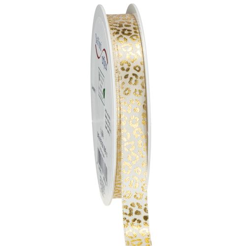 Artikel Band Leopard Print Seidenband Creme Gold 15mm 18m
