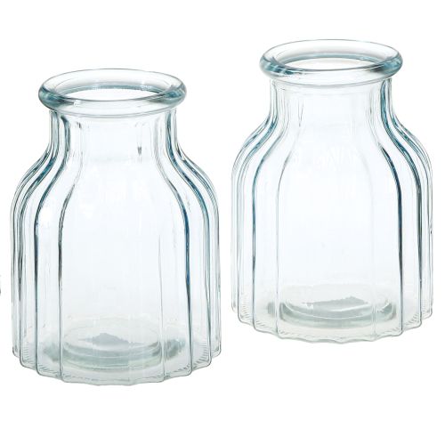 Artikel Blumenvasen Glas Rillen Design Blau Ø11cm H14,5cm 2St