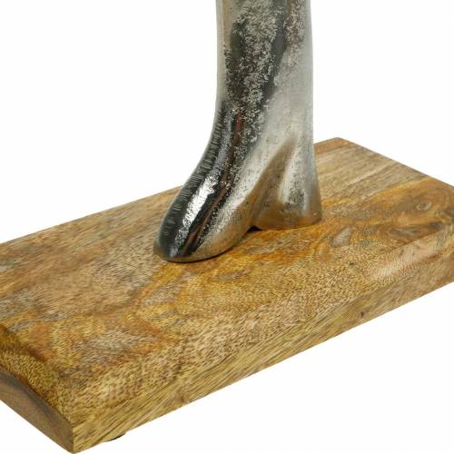 Floristik24 Metallbaum, Deko-Buche auf Holzfuß, Metalldeko Silbern, Lebensbaum, Mangoholz