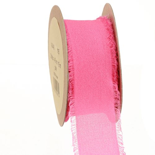 Floristik24 Chiffonband Pink Neon Stoffband mit Fransen 40mm 15m