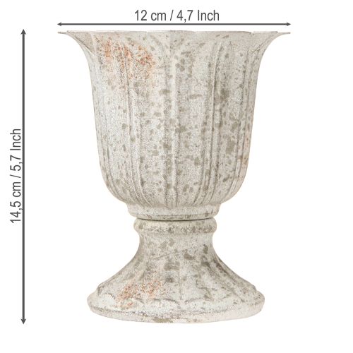 Floristik24 Deko Pokal Metall Kelch Vintage Look Grau Weiß H14,5cm