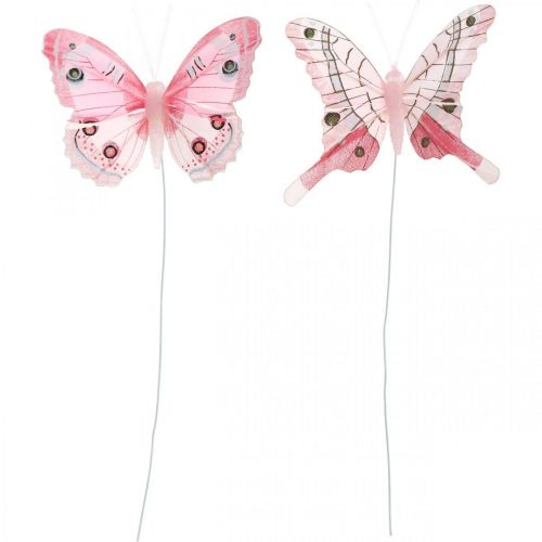 Floristik24 Deko-Schmetterlinge Rosa Federschmetterling am Draht 7,5cm 6St