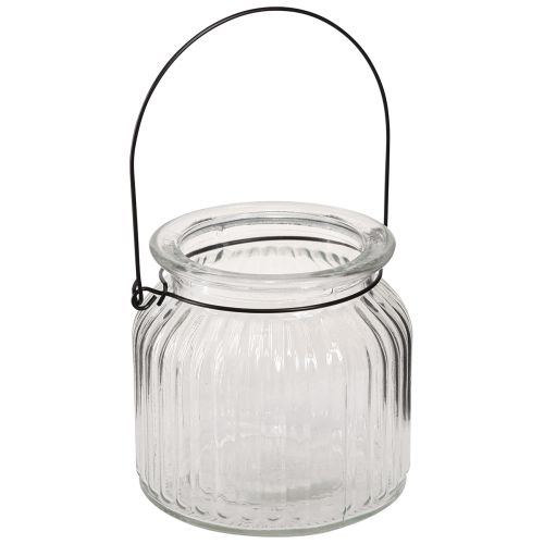 Floristik24 Deko Vase Retro Glas Windlicht Henkel Ø10cm H10cm 2St