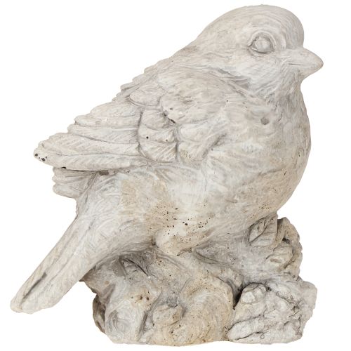 Artikel Deko Vogel Figur Spatz Steinguss Weiß gewaschen H12,5cm