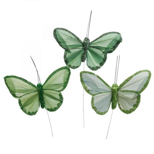 Floristik24.de Deko-Schmetterlinge Grün 10cm Draht am 12St-07826 Federschmetterlinge