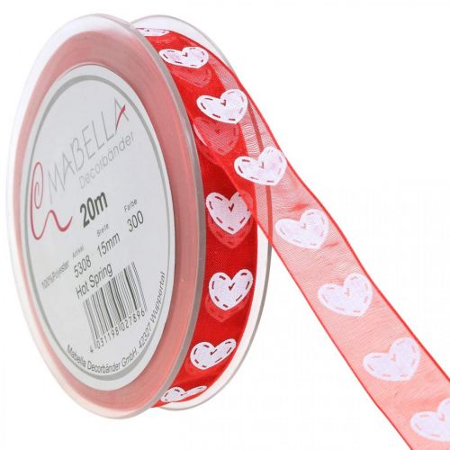 Floristik24 Dekoband Herzen, Hochzeitsdeko, Schleifenband Valentinstag Rot, Weiß 15mm 20m