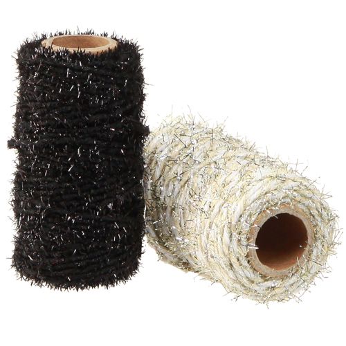 Floristik24 Dekokordel Glitter Schwarz Beige Weiß B1,5mm L25m 2 St