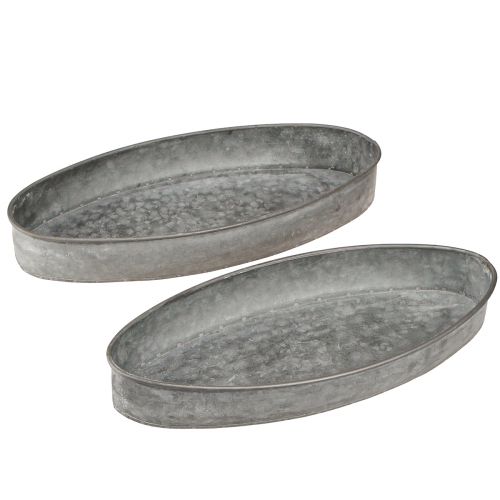 Floristik24 Dekoschale Metall Steckschale Oval Grau L33cm/31cm 2er-Set