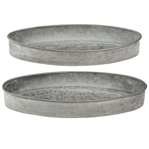 Artikel Dekoschale Metall Steckschale Oval Grau L33cm/31cm 2er-Set