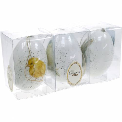 Floristik24 Ostereier zum Hängen mit Tier-Motiven Küken, Vogel, Hase Weiß Sortiert 3St