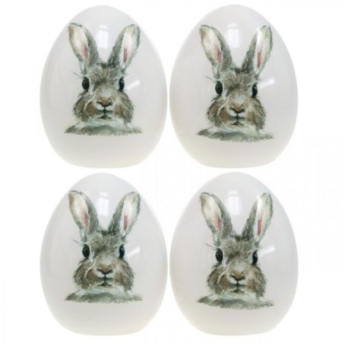 Artikel Deko Ei stehend Hasenmotiv, Osterdeko, Hase auf Ei Ø8cm H10cm 4er-Set