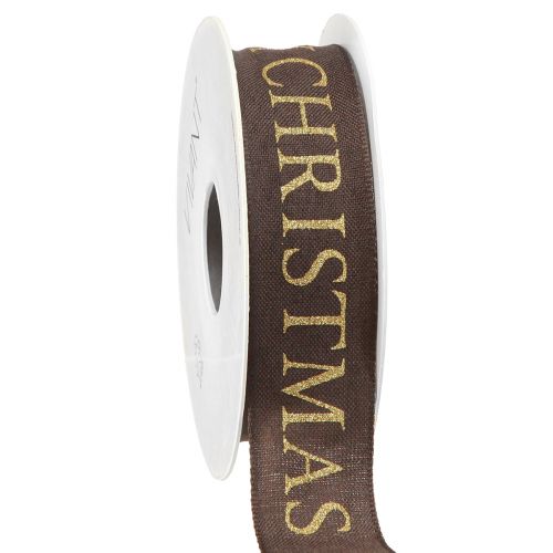 Artikel Elegantes Weihnachtsband in Dunkelbraun mit goldener 'Merry Christmas' Schrift Breite 25mm Länge 15m