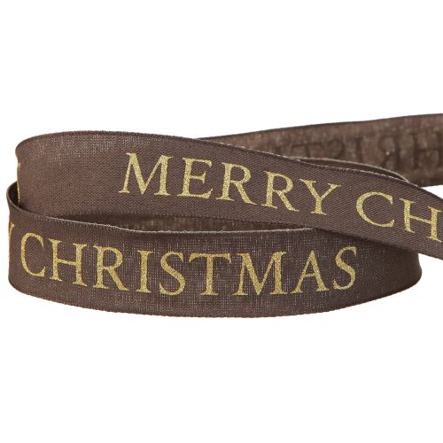 Artikel Elegantes Weihnachtsband in Dunkelbraun mit goldener 'Merry Christmas' Schrift Breite 25mm Länge 15m