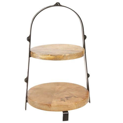 Etagere Holz Metall Natur Schwarz 2-stöckig Ø25,5cm H38cm