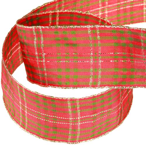 Artikel Festliches kariertes Geschenkband Rot Grün Gold 40mm 20m
