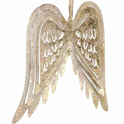 Floristik24 Engelsflügel, Metalldeko zum Hängen, Christbaumschmuck Golden, Antik-Optik H11,5cm B11cm 3St