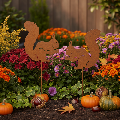 Artikel Gartenstecker Eichhörnchen Rost Dekostecker für Beet und Blumentopf 52cm 2St