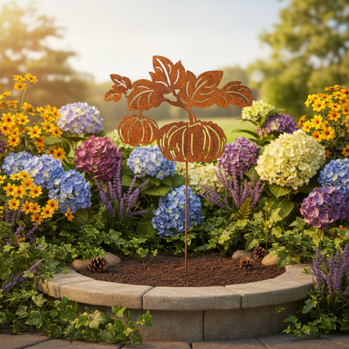 Artikel Gartenstecker Kürbis Motiv Metall Dekoration Rost 100cm