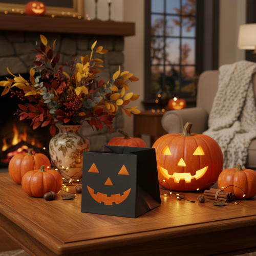 Artikel Papiertüte Kürbis Gesicht Übertopf Halloween Deko 10cm 6St