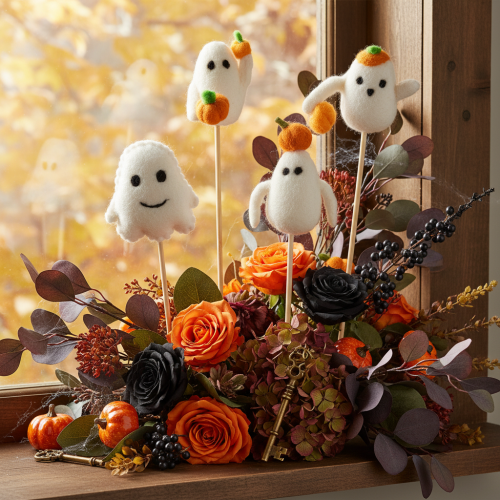 Artikel Geister Figuren auf Holzstab Halloween Dekoration 54cm 8St