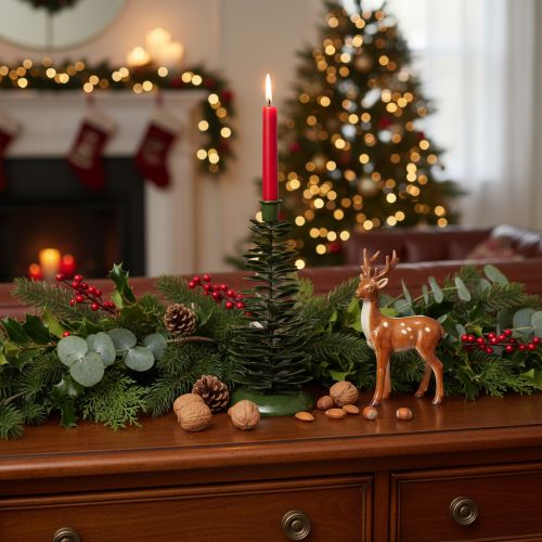 Artikel Kerzenständer Tannenbaum Grün Metall-Dekoration 28cm