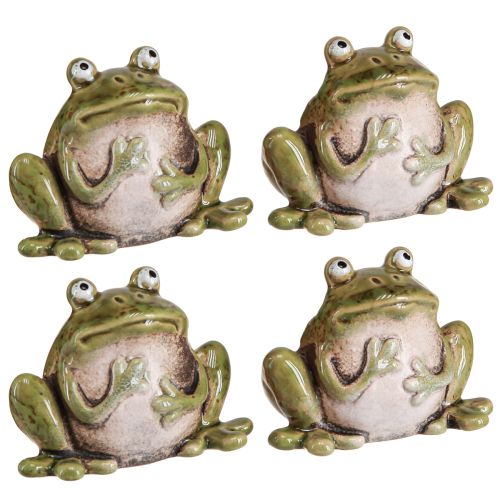 Artikel Frosch Deko Keramik Grün Braun Vintage Sommer H7cm 4 St