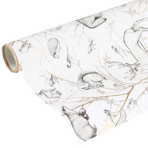 Floristik24 Geschenkpapier Tiere Weiß Grau Gold Herbst Winter 200cm