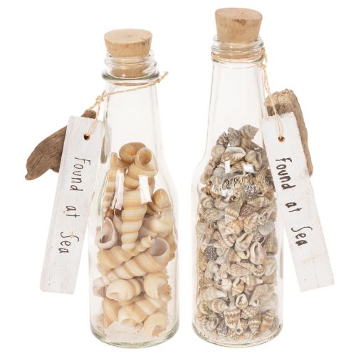 Artikel Glasflasche Deko mit Muscheln und Anhänger maritime Tischdeko 17cm 2St